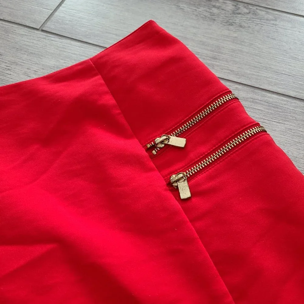 H&M women's red pencil skirt with gold zippers size 10